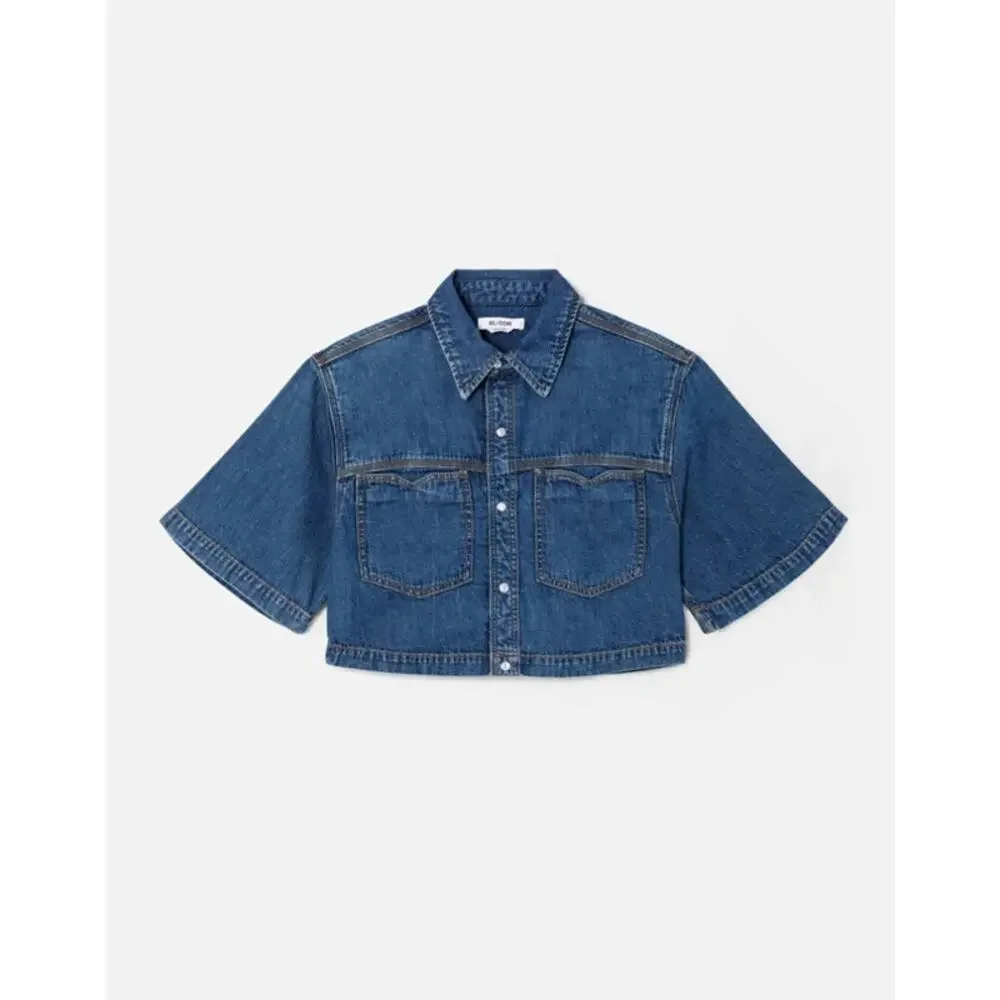 RE/DONE Oversized Crop Shirt in Rustic Indigo Size Large - Picture 2 of 6
